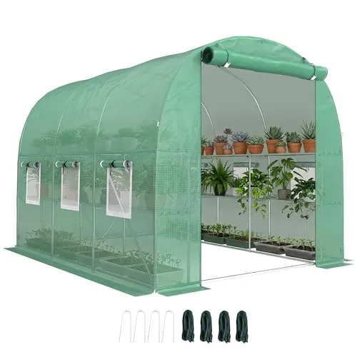 Outsunny Foliengewächshaus 2,7 x 2 x 2 m mit Regalen - Praktisches Foliengewächshaus mit stabilen Regalen für optimale Pflanzenorganisation. Die UV-beständige PE-Abdeckung sorgt für idealen Schutz und gute Luftzirkulation. Ideal für den Anbau von Gemüse im Freien.