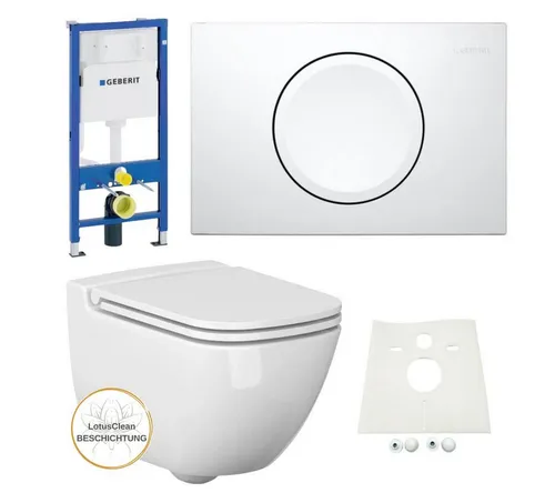 GEBERIT Vorwandelement WC mit Ference Design-WC und Drückerplatte - Komplett-Set für eine einfache Montage: Geberit Vorwandelement, Ference Design-WC mit schmutzabweisender Beschichtung und WC-Sitz mit Absenkautomatik. Alles inklusive!