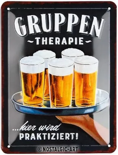 Nostalgic-Art - Blechschild 15x20 cm - Gruppentherapie - Bier