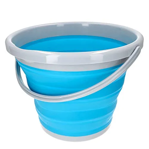 MamboCat Faltbarer Eimer 10L I Falteimer aus Kunststoff & Silikon I Putzeimer Grau-Türkis I Platzspareimer klein als Spielzeug für Kinder geeignet I Idealer Kübel für Haus Garten Angeln & Reisen