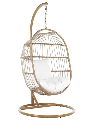 Beliani Moderner Hängesessel aus Metall/Rattan mit Kissen Beige Alba