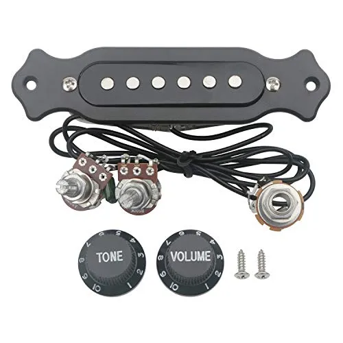 Unxuey Guitar Black 6-saitiger vorverdrahteter Sound Hole Single Coil Pickup Pickup-Kabelbaum mit Lautstärkereglern für Zigarrenschachtel