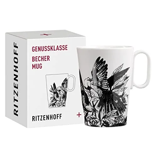 RITZENHOFF 3731001 Kaffee-Tasse 330 ml - Serie Genussklasse Nr. 1 - Becher aus Porzellan mit Vogelmotiv Designerstück