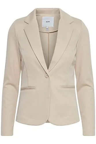 Ichi Sweatblazer IHKATE beige M - Funktionsjacke aus 60% Baumwolle und 40% Polyester, ideal für den casual Look mit Reverskragen und knopflosem Verschluss. Maschinenwaschbar für einfache Pflege.