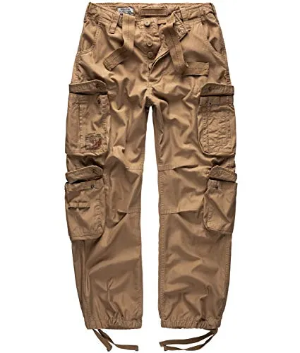 Surplus Raw Vintage Airborne Herren Cargo Hose, beige, S - Wanderhose aus robuster 100% Baumwolle, ideal für Outdoor-Aktivitäten mit viel Stauraum und verstellbaren Taillengurten für optimalen Komfort.