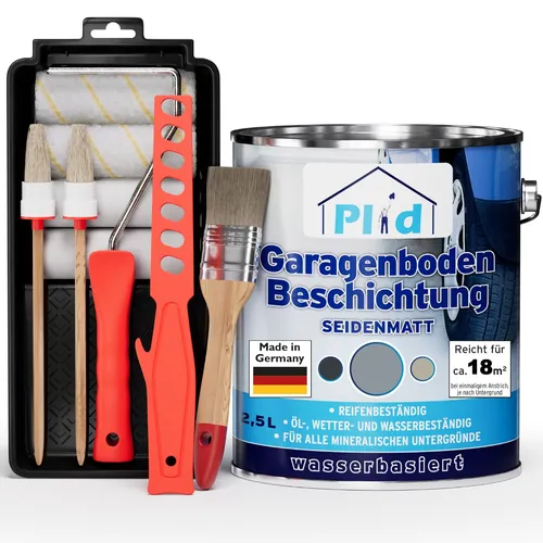 Garagenbodenbeschichtung Set 2,5L Silbergrau - Lacke für Beton und Estrich, schnelltrocknend mit hoher Deckkraft, ideal für Garagen und Werkstätten, feuchtigkeitsbeständig und befahrbar.