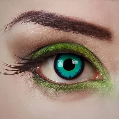 aricona Türkis-Grüne Kontaktlinsen Poison Witch, 2 Stück - Farbige Halloween-Linsen ohne Stärke für Cosplay, Karneval, Fasching, Motto- und Kostüm-Partys
