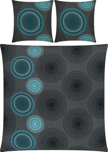 REDBEST Bettwäsche Biber Mandalas anthrazit-Petrol Größe 80x80 cm / 200x200 cm - mollig warm, temperaturausgleichend, mit Reißverschluss