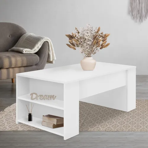 ML-Design Couchtisch in Weiß 100 x 60 x 42 cm - Beistelltische fürs Wohnzimmer, moderner Couchtisch mit 2 Fächern für viel Stauraum und pflegeleichter Oberfläche für eine lange Lebensdauer.