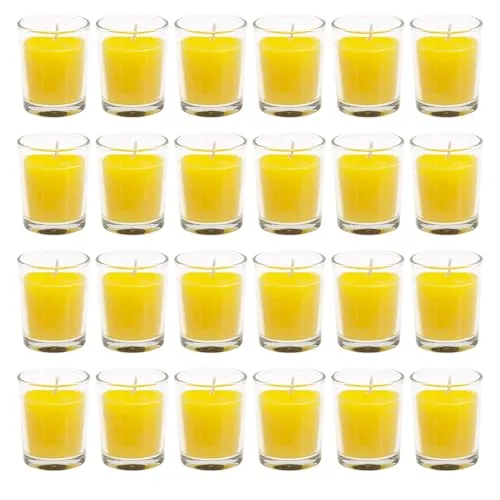 Citronella Kerze im Glas | Erfrischender Zitronenduft für Außenbereiche | 6 Stunden Brenndauer | 24er Sparpack