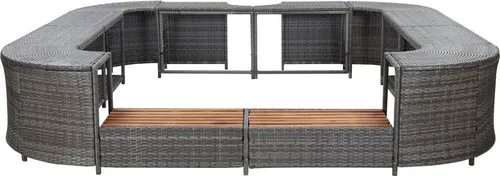 vidaXL Whirlpool-Umrandung Quadratisch Grau 268x268 cm - Stilvolle Whirlpool-Verkleidung aus wasserbeständigem PE-Rattan mit robustem Stahlgestell. Ideal für eine moderne und funktionale Entspannungsoase im Garten.