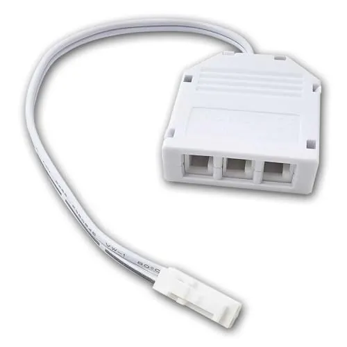 Mini AMP 3-Fach Verteiler 2-Pin mit 15cm Anschlusskabel – LED Verteiler 3X Ausgang - AMP Buchsen, 1x Eingang - AMP Stecker, weiß, verpolungssicher