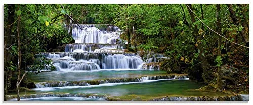 ARTland Wanddeko Glasbilder Wandbild Glas Bild einteilig 125x50 cm Querformat Natur Landschaft Wasserfall Wald Thailand Dschungel Fluss Sommer T5NK