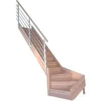 StarWood Treppe Rhodos Buche 1/4 gewendelt mit Edelstahl-Geländer - Die StarWood Treppe Rhodos kombiniert hochwertiges Buchenholz mit modernem Edelstahl. Die geschlossenen Setzstufen sorgen für Sicherheit, während das elegante Geländer eine offene Raumgestaltung ermöglicht. Ideal für den Innenbereich.