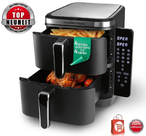 Gourmetmaxx Doppelkammer Heißluftfritteuse FryUp 2x5L