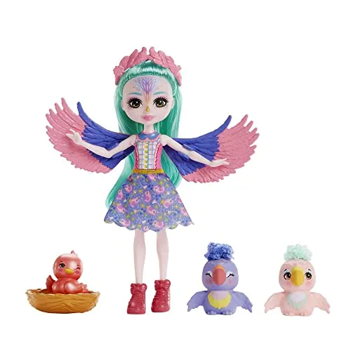 Enchantimals Puppen | City Tails Puppe Filia Finch, Tierfreund Tropic und 2 Vogelfiguren, Kleine Puppe mit abnehmbarem Rock und Zubehör, Geschenke für Kinder, HKN15