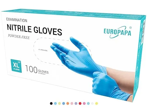 EUROPAPA® 100x Nitrilhandschuhe Box Einweghandschuhe, Einmalhandschuhe, Untersuchungshandschuhe, Nitril Handschuhe, puderfrei, ohne Latex, unsteril, latexfrei, disposible gloves (XL, Blau)