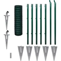 vidaXL Maschendrahtzaun Set 10x1m Stahl Grün - Dekorativer Zaun mit stabiler Konstruktion, ideal für Gartenumzäunungen und Tierschutz. Witterungs- und UV-beständig, inklusive Montagezubehör für einfachen Aufbau.