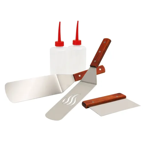 BBQ-Toro 5-teiliges Edelstahl Grill Plancha Zubehör Set - Grillplatten – Perfekt für Grillfans! Dieses Set enthält Spachtel, Pfannenwender und Spritzflaschen für vielseitiges Grillen, Braten und Kochen.