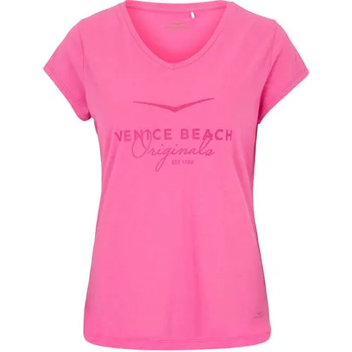 Venice Beach T-Shirt VB Alisja Tourmaline pink, L - Stylisches T-Shirt mit frischem Logoprint, V-Ausschnitt und kurzen Ärmeln. Ideal für Freizeit und Sport, aus hochwertiger Baumwoll-Polyester-Mischung.