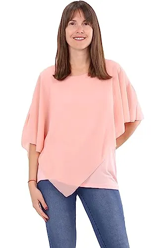 Malito Damen Chiffonbluse - Asymmetrische Tunika im Poncho Style - Blusen & Tuniken für Damen - Blickdichte Bluse mit kaschierendem Schnitt, ideal für jede Figur und vielseitig kombinierbar für einen femininen Look.