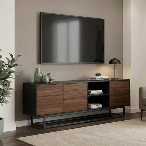[en.casa] Sideboard Boxholm - Modernes Lowboard mit Push-to-Open Technik - Vielseitiges Lowboard für Wohnzimmer, Büro und Flur. Mit praktischen Push-to-Open-Türen für müheloses Öffnen. Bietet großzügigen Stauraum und ist dank des stabilen Metallgestells langlebig und pflegeleicht.