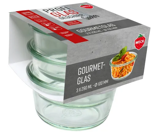 WECK Einmachglas 3er Set Gastropack 290 ml Gourmetgläser Weck ohne Deckel 76124