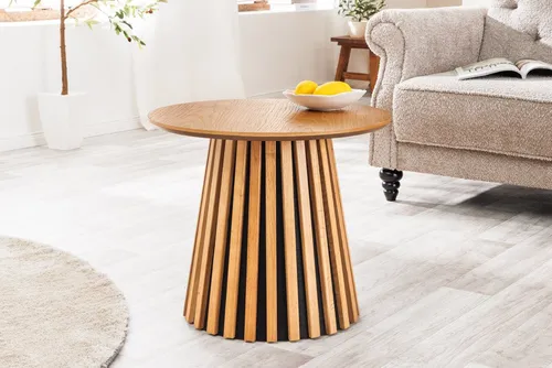 riess-ambiente Couchtisch VALHALLA WOOD 50cm – runder Wohnzimmertisch im Japandi-Design - Eleganter runder Couchtisch im Japandi-Design mit stabilem Säulenfuß aus Eichenholz. Ideal für kleinere Räume und vielseitig kombinierbar. Bringe stilvolle Eleganz in Dein Wohnzimmer!