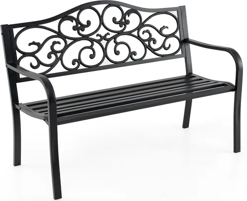 COSTWAY Gartenbank Gusseisen – Elegante 2-Sitzer Parkbank mit Rückenlehne