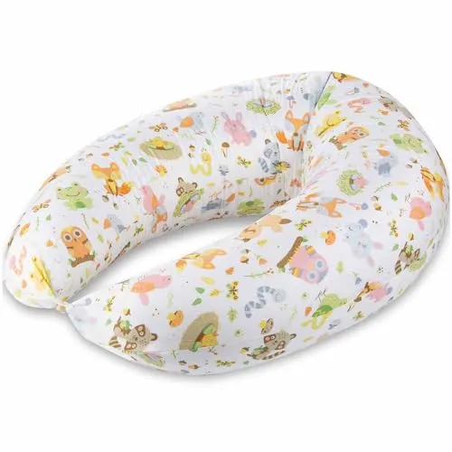 SMOOTHY® Stillkissen Schwangerschaftskissen XXL Premium Seitenschläfer-Kissen; Baumwoll-Bezug Schlafkissen & Lagerungs-Kissen für Mutter (Bunt Tiere, Bezug)