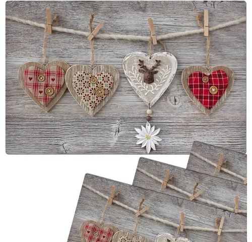 matches21 HOME & HOBBY Platzset Abwaschbare Tischsets 4er Set Landhaus-Stil Herzen & Holz, (4-St), Platzsets als Tisch-Untersetzer und Tisch-Deko für Esstisch Teller
