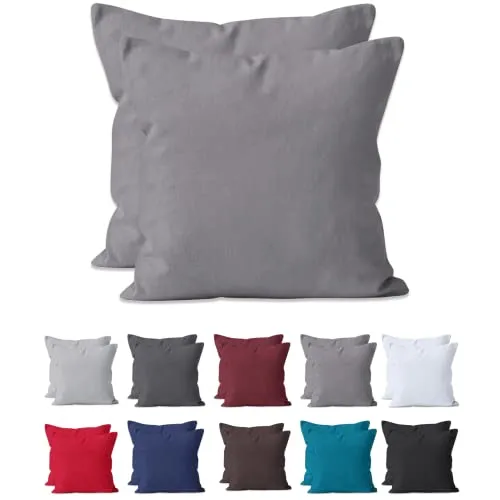 Hometex Premium Textiles 2-er Set Kissenhülle Baumwolle Renforcé | Doppelpack Kissenbezüge ca. 115 g/m² | Oeko-TEX®Standard 100 Kissen-Bezug mit Reißverschluss | 40x40 cm Grau