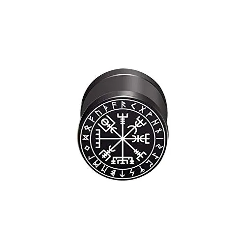 BlackAmazement 316L Edelstahl Fake Plug Ohrstecker Vegvisir Aegishjalmur Aegishjalmr Wikinger Symbol Helm der Ehrfurcht Schreckenshelm Runen Kreis 10mm schwarz Herren Damen