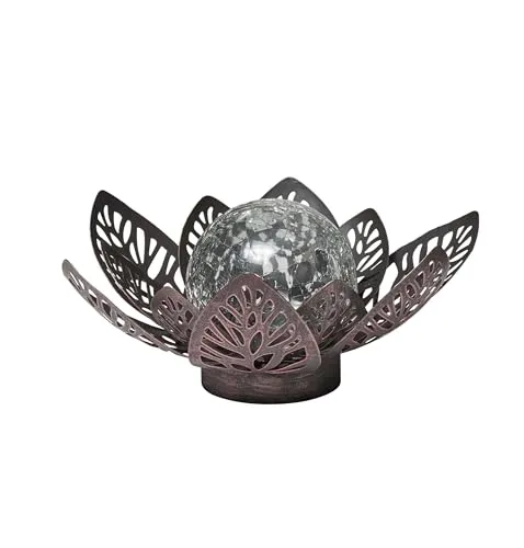 Northpoint LED Lotus Wasserlilie Timer Metall Glaskugel Stanzmuster Solar Batterie Garten Außenbereich Teichbeleuchtung (Solar braun mit Muster)
