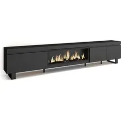 TV-Schrank Lowboard mit Elektrokamin XXL, 288x35x57 cm