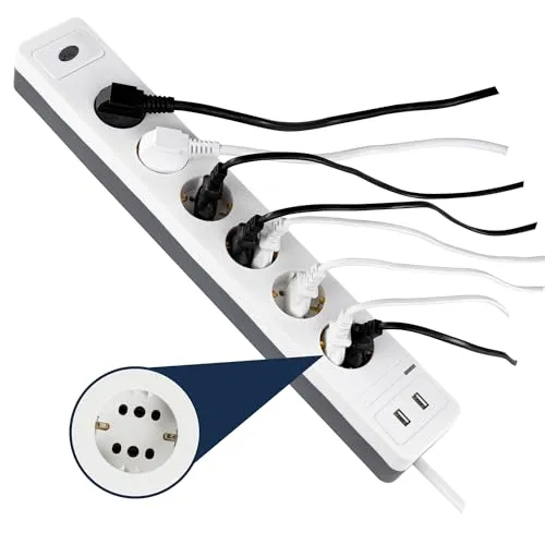 REV Ritter Steckdosenleiste COMBINI 6-fach mit USB und ÜSS - Steckdosen & Zubehör, 6-fach Steckdosenleiste mit USB-Anschlüssen für bequemes Laden von Geräten und Überspannungsschutz für mehr Sicherheit.