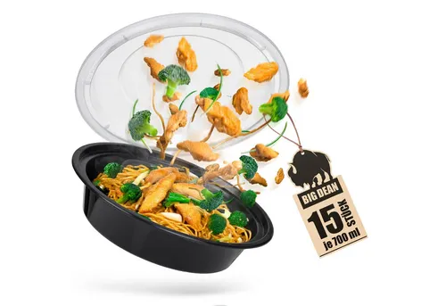 BigDean Lunchbox 15 Stück runde Meal Prep Boxen 700ml BPA frei wiederverwendbar, Kunststoff, (Set, 15-tlg., Meal Prep, Behälter + Deckel), Gefrier & Mikrowellen & Spülmaschinen geeignet, Auslauf & Luftdicht