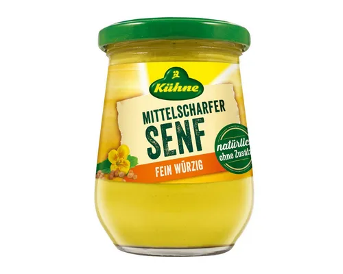 Kühne Saucen, Kühne Senf extra cremig mittelscharf fein würzig im Glas 250ml
