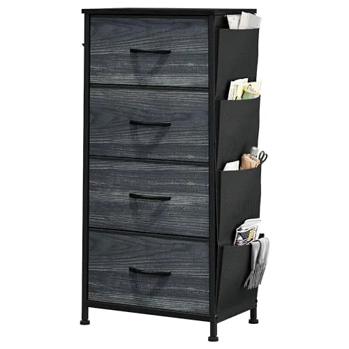 YITAHOME Kommode, 5 Stoffschubladen mit Griffen, Aufbewahrungsschrank, Schubladenschrank, Schrank, Metallgestell, stoffkommode für Schlafzimmer, für Wohnzimmer, Flur, Büro, Schwarze Holzmaserung