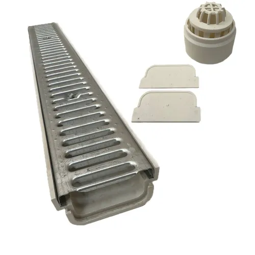 Xanie Entwässerungsrinne mit Stegrost Klasse A 100cm + Ablauf-Set vertikal