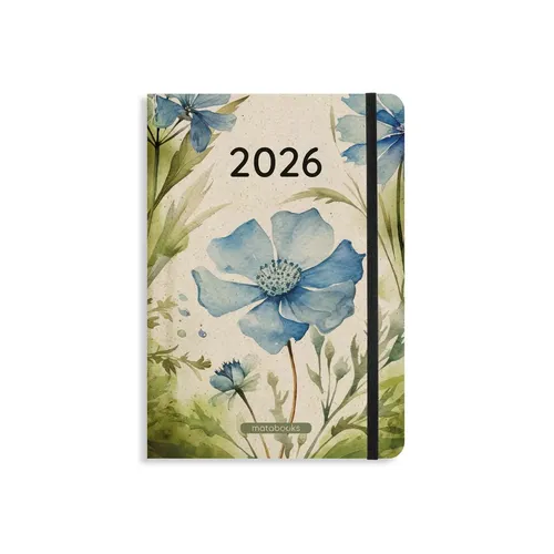 Matabooks A5 Kalender Samaya 2026 - Spring Green - Kalender aus nachhaltigem Graspapier, 152 Seiten, zweisprachig (DE/EN) und perfekt für umweltbewusste Planer.