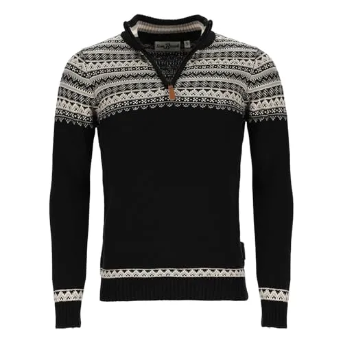 tomBrook Herren Troyer mit Norweger-Strick-Muster - Strickpullover mit Troyer-Kragen aus Baumwolle in Black Größe XXL
