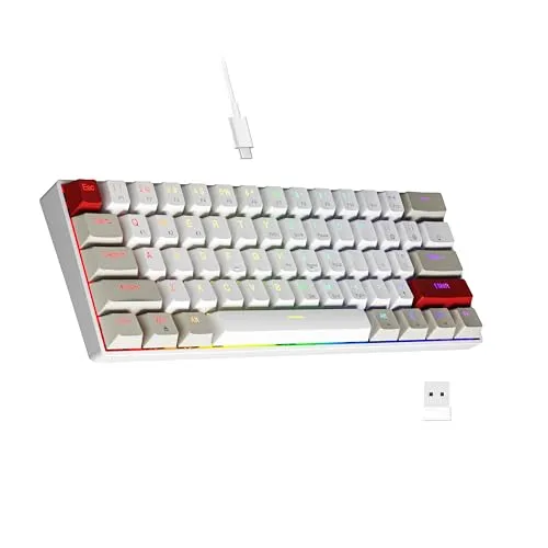Newmen GM610 Gaming Tastatur Kabellos,60% Prozent Mechanische Bluetooth/2.4Ghz/Mit Kabel,61 Tasten RGB Beleuchtung Hot Swap Anti Ghosting TKL Mini QWERTY Keyboard für PC/Win/Mac,Rote Schalter