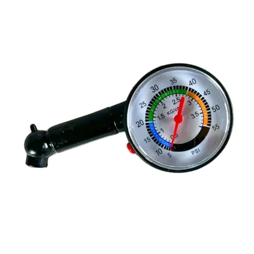 Reifendruckprüfer analog bis 4 bar (58 PSI) – Reifendruckmesser Manometer für Auto, Motorrad & Fahrrad – Luftdruckprüfer mit Kunststoffgehäuse, ergonomischem Griff & Ventilanschluss