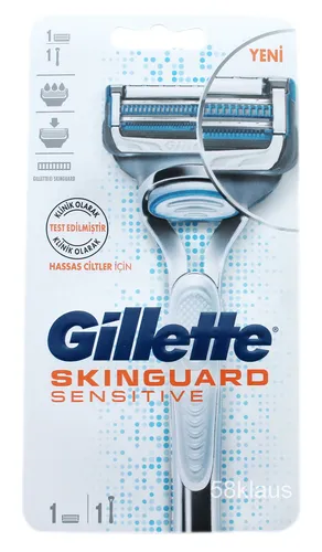 Gillette SkinGuard Sensitive Rasierer mit 1 Klinge - Herren Rasierklingen für empfindliche Haut, mit SkinGuard-Technologie für sanfte und präzise Rasuren ohne Hautirritationen.