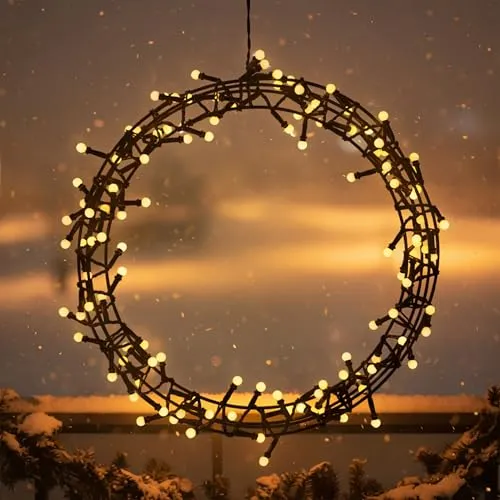 Lichterkranz schwarz für Außen 120 LED Kugeln mit Timer und Dimmer- 35 cm - Metall Dekokranz warmweiß beleuchtet für Außen mit Stecker - Metallkranz Türkanz Weihnachten Advent Deko Beleuchtung