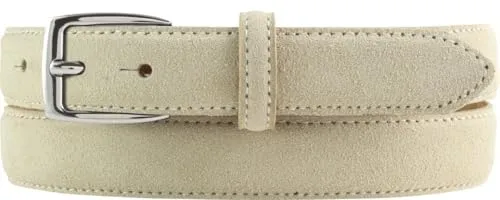 BELTINGER Italienischer Veloursleder-Gürtel, 25 mm breit, Damen, Damengürtel, Hosengürtel, Wildleder, Schließe Silber | Beige 80cm