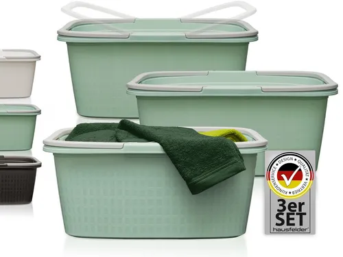 Hausfelder Wäschekorb Wäschewanne 58x37x25cm (Jadegrün, 3 Wannen, 35 l) (Set, 3 St., 3 x Wäschewannen), mit klappbaren Henkeln, mit Griffen, 35 Liter