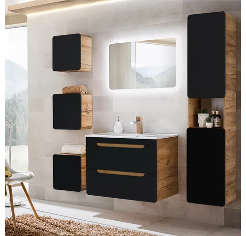 Lomadox Badmöbel-Set NEW-LUTON, 6-teilig mit Keramik-Waschtisch & LED-Spiegel - Badmöbel-Set in modernem Design, mit seidenmatten Fronten und Softclose-Systemen für extra Komfort. Ideal für ein stilvolles und funktionales Bad.