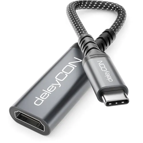deleyCON USB-C auf HDMI Adapter Kabel 4K UHD 60Hz (Aluminium, Geflochten) für HDMI Monitor/TV/Beamer, Thunderbolt 3/4, für iPhone 17,16,15, MacBook, iPad Pro/Air, Galaxy S26 S25 S24, Notebook